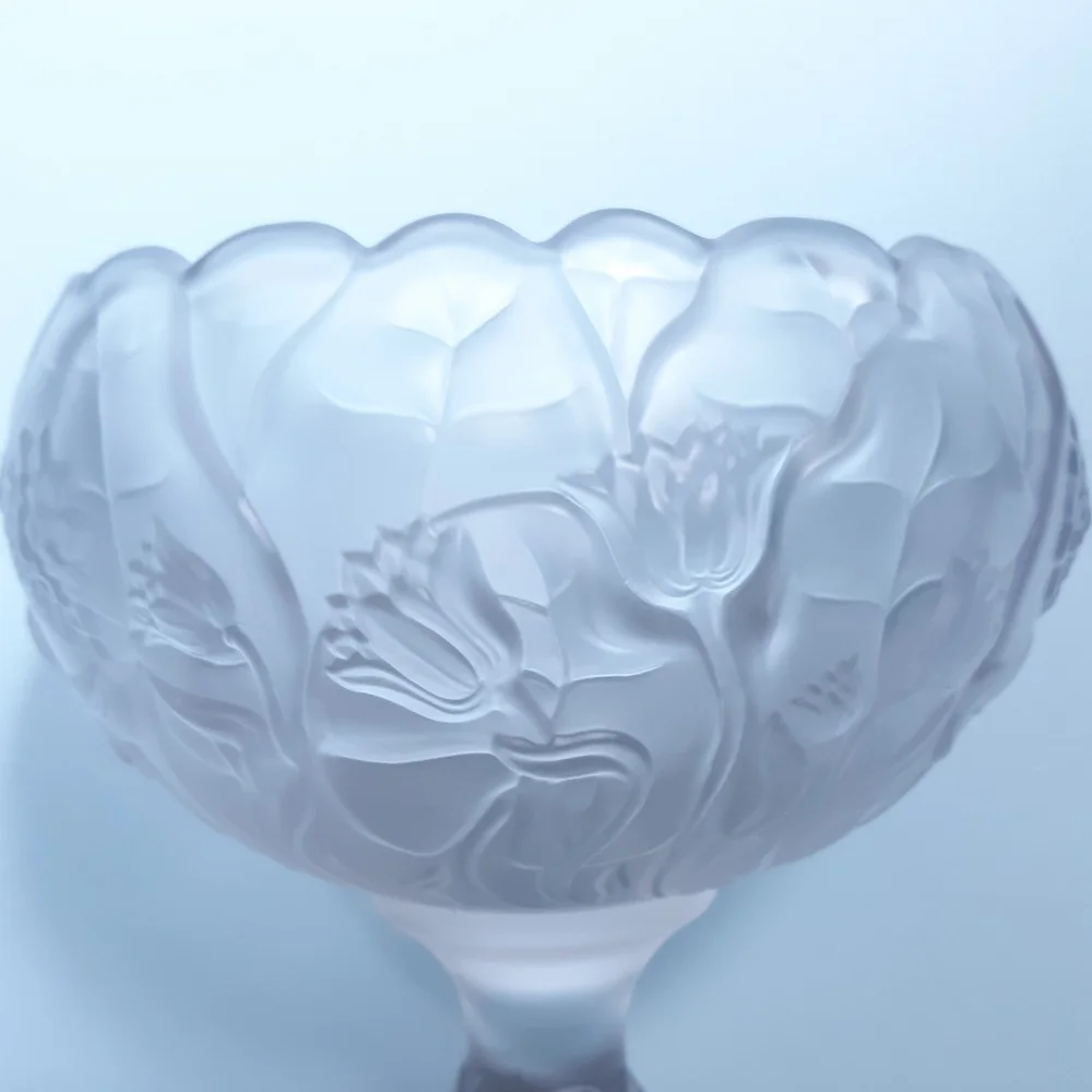 Fenton Satin Glass Water Lily Pedestal Compote Floral Candy Chalice Cup Bowl